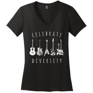 Celebrate Diversity Acoustic Guitar Musician Women's V-Neck T-Shirt