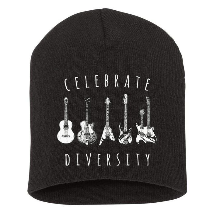 Celebrate Diversity Acoustic Guitar Musician Short Acrylic Beanie