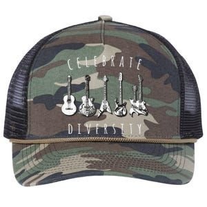 Celebrate Diversity Acoustic Guitar Musician Retro Rope Trucker Hat Cap