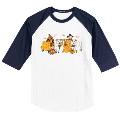 Cow Dressed As Ghost Farm Animal Spooky Season Halloween Baseball Sleeve Shirt