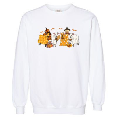 Cow Dressed As Ghost Farm Animal Spooky Season Halloween Garment-Dyed Sweatshirt