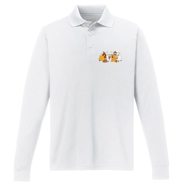 Cow Dressed As Ghost Farm Animal Spooky Season Halloween Performance Long Sleeve Polo