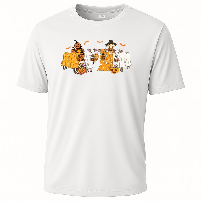 Cow Dressed As Ghost Farm Animal Spooky Season Halloween Cooling Performance Crew T-Shirt