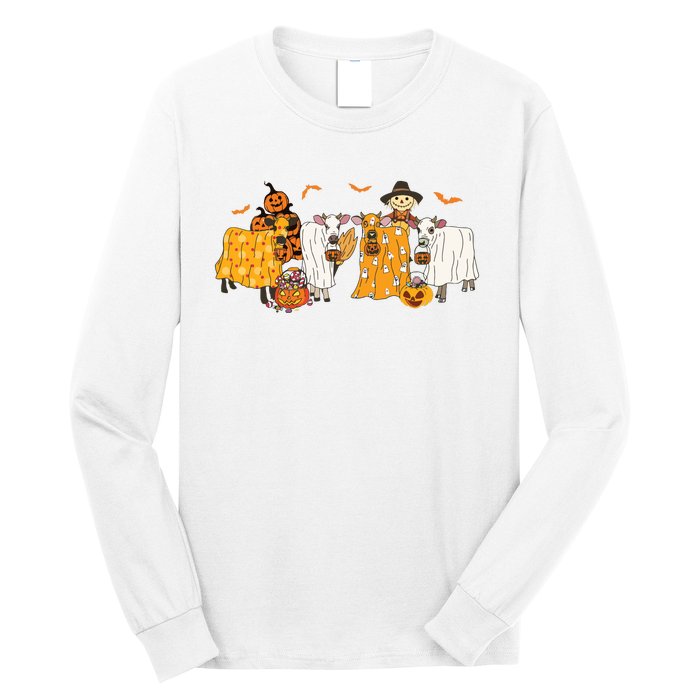 Cow Dressed As Ghost Farm Animal Spooky Season Halloween Long Sleeve Shirt