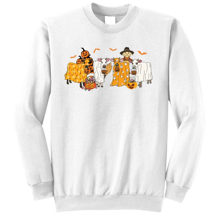 Cow Dressed As Ghost Farm Animal Spooky Season Halloween Sweatshirt