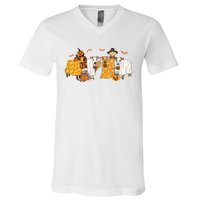 Cow Dressed As Ghost Farm Animal Spooky Season Halloween V-Neck T-Shirt