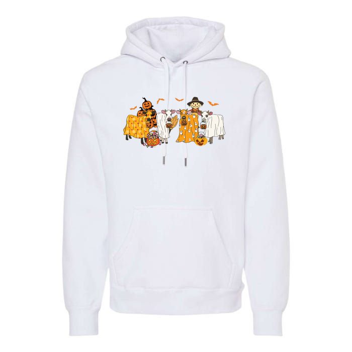 Cow Dressed As Ghost Farm Animal Spooky Season Halloween Premium Hoodie