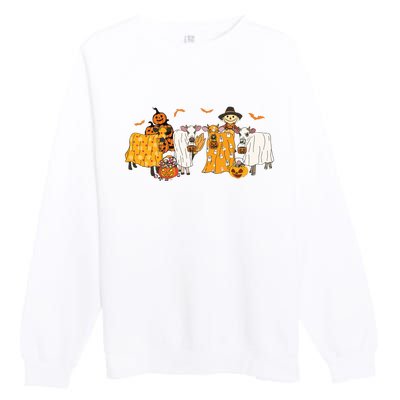 Cow Dressed As Ghost Farm Animal Spooky Season Halloween Premium Crewneck Sweatshirt