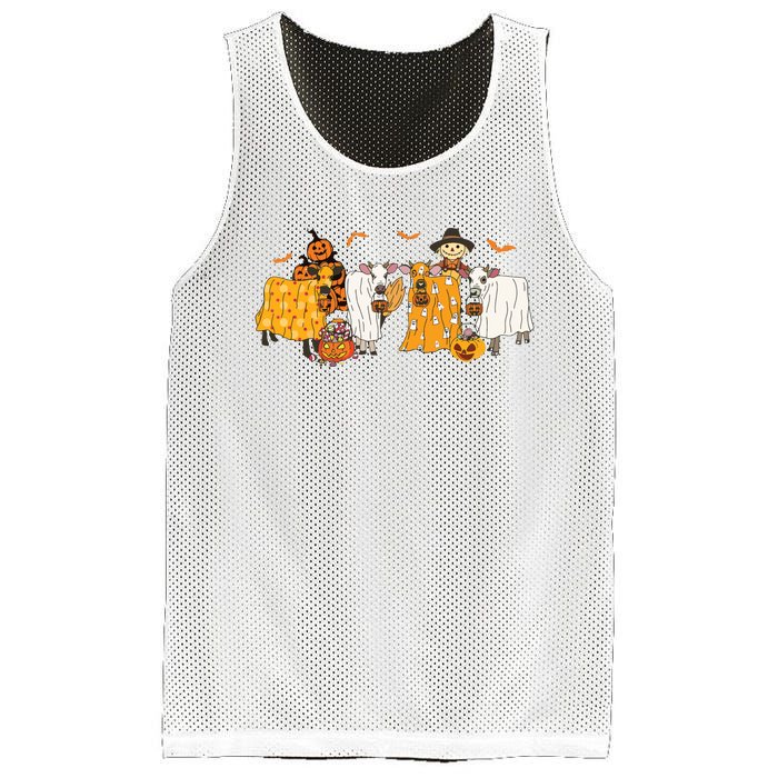 Cow Dressed As Ghost Farm Animal Spooky Season Halloween Mesh Reversible Basketball Jersey Tank