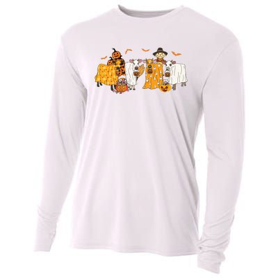 Cow Dressed As Ghost Farm Animal Spooky Season Halloween Cooling Performance Long Sleeve Crew