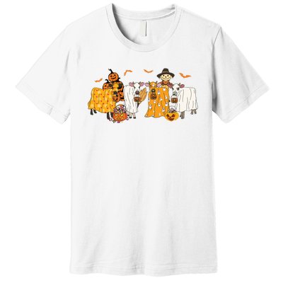 Cow Dressed As Ghost Farm Animal Spooky Season Halloween Premium T-Shirt