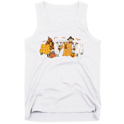 Cow Dressed As Ghost Farm Animal Spooky Season Halloween Tank Top