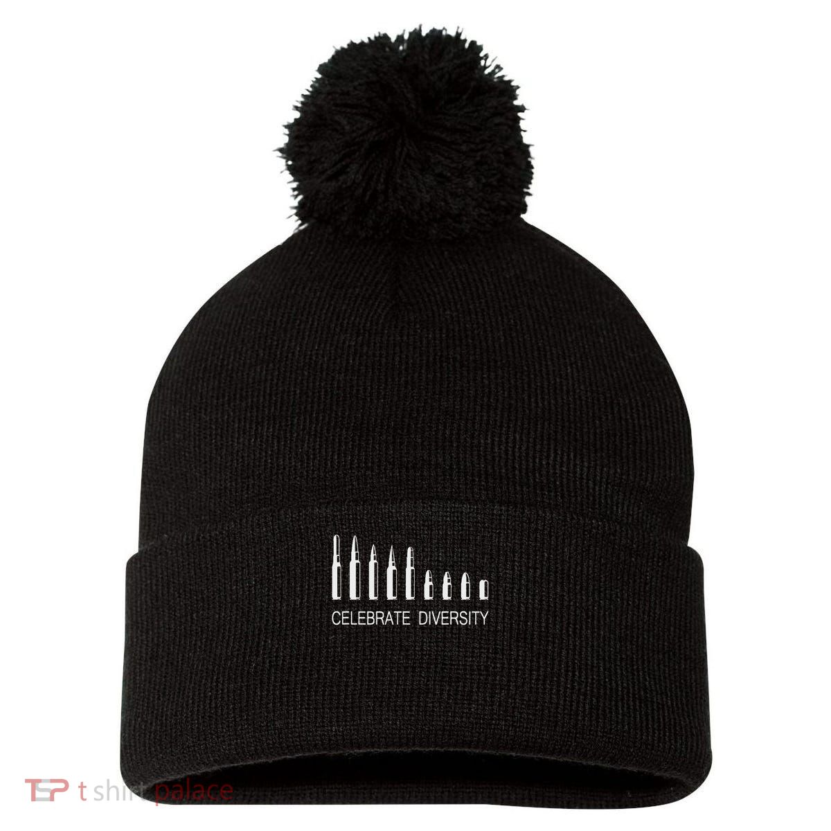 Celebrate Diversity Ammo Bullet Funny Pro Gun Ammunition Pom Pom 12in Knit Beanie