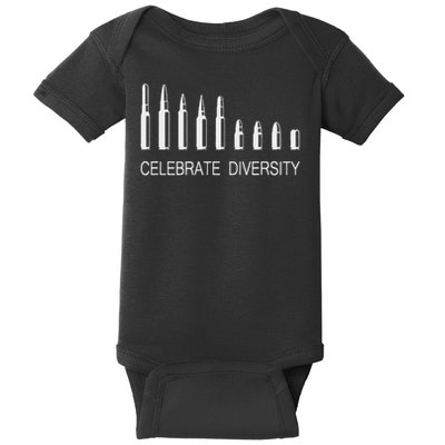 Celebrate Diversity Ammo Bullet Funny Pro Gun Ammunition Baby Bodysuit