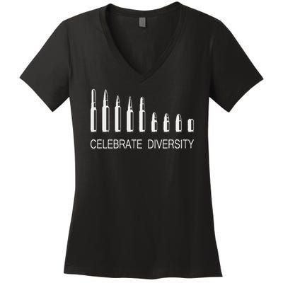 Celebrate Diversity Ammo Bullet Funny Pro Gun Ammunition Women's V-Neck T-Shirt