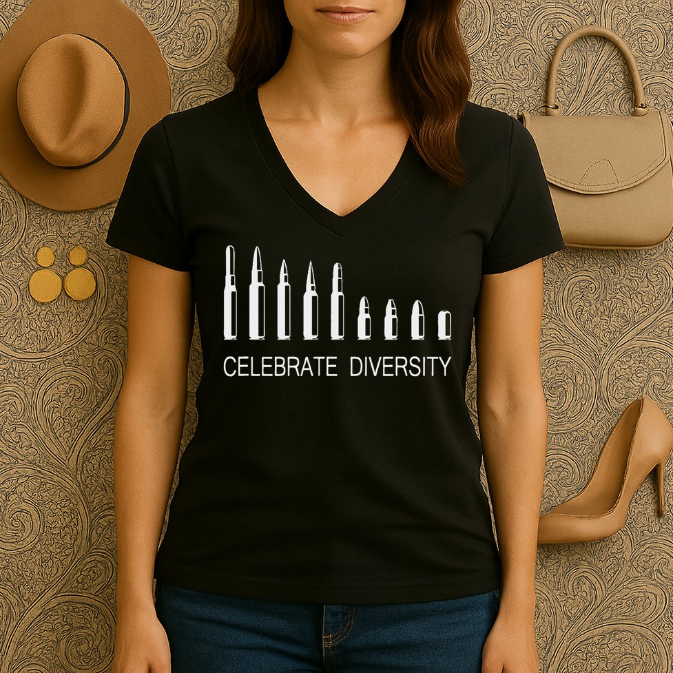 Celebrate Diversity Ammo Bullet Funny Pro Gun Ammunition Women's V-Neck T-Shirt