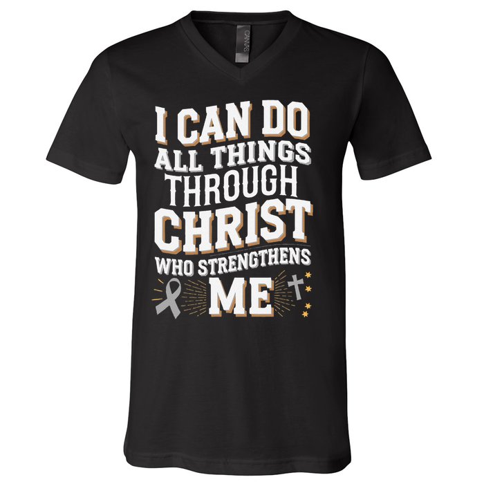 Can Do All Things Through Christ Asthma Awareness V-Neck T-Shirt