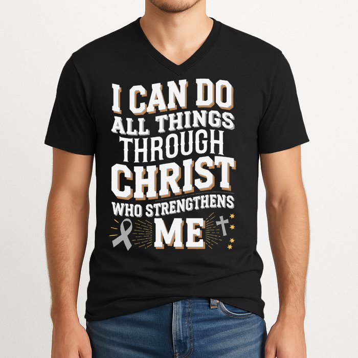 Can Do All Things Through Christ Asthma Awareness V-Neck T-Shirt