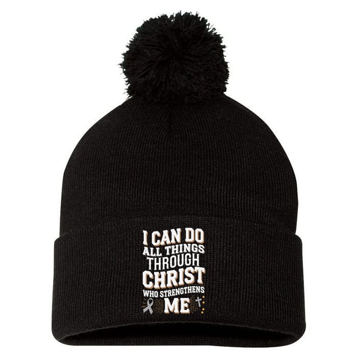 Can Do All Things Through Christ Asthma Awareness Pom Pom 12in Knit Beanie