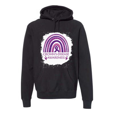 Crohn's Disease Awareness Bleached Rainbow Purple Ribbon Premium Hoodie