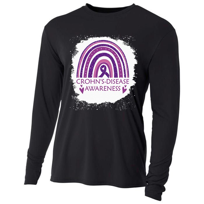 Crohn's Disease Awareness Bleached Rainbow Purple Ribbon Cooling Performance Long Sleeve Crew