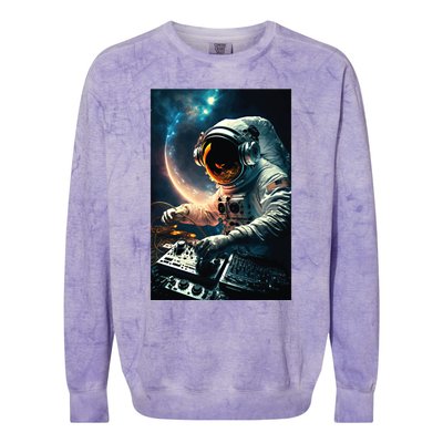 Cosmic Dj Astronaut Djing In Space And Graphic Gift Colorblast Crewneck Sweatshirt