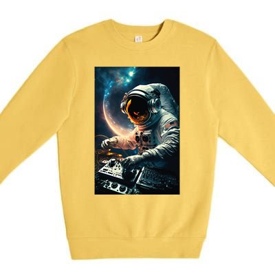 Cosmic Dj Astronaut Djing In Space And Graphic Gift Premium Crewneck Sweatshirt