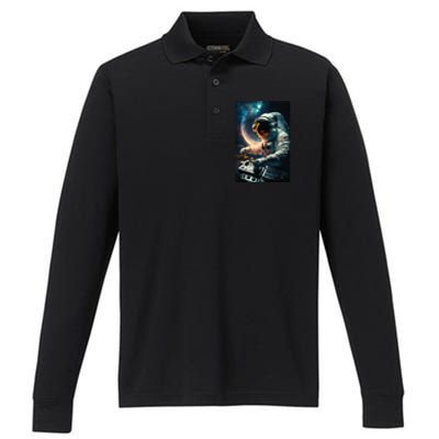 Cosmic Dj Astronaut Djing In Space And Graphic Gift Performance Long Sleeve Polo