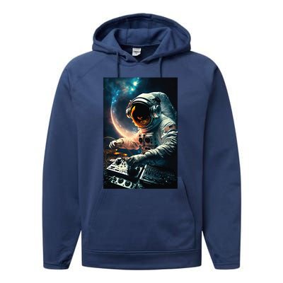 Cosmic Dj Astronaut Djing In Space And Graphic Gift Performance Fleece Hoodie