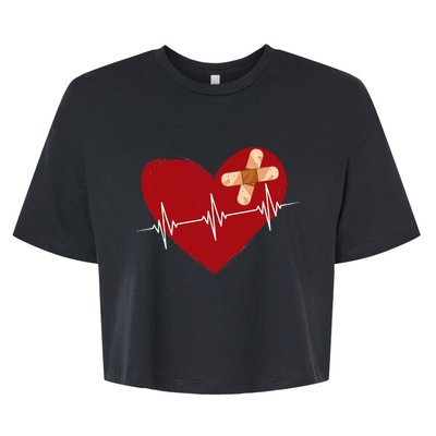 Coronary Diseases Artery Bypass Open Heart Surgery Heartbeat Bella+Canvas Jersey Crop Tee