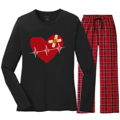 Coronary Diseases Artery Bypass Open Heart Surgery Heartbeat Women's Long Sleeve Flannel Pajama Set 