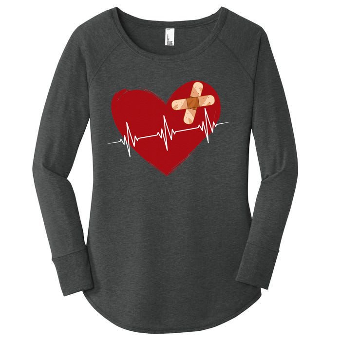 Coronary Diseases Artery Bypass Open Heart Surgery Heartbeat Women's Perfect Tri Tunic Long Sleeve Shirt