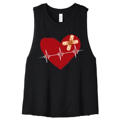 Coronary Diseases Artery Bypass Open Heart Surgery Heartbeat Women's Racerback Cropped Tank