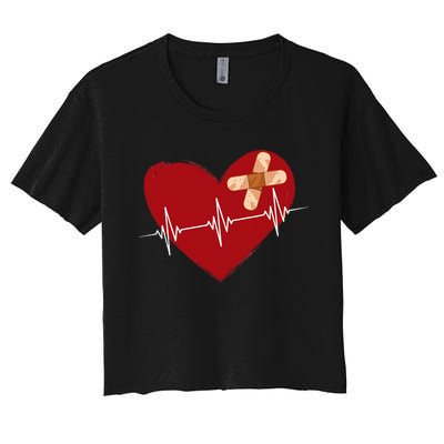 Coronary Diseases Artery Bypass Open Heart Surgery Heartbeat Women's Crop Top Tee