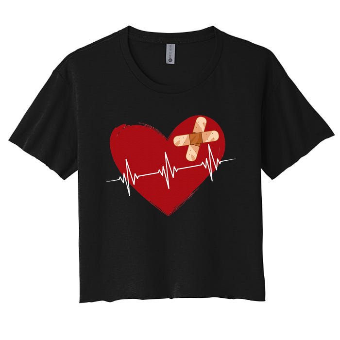 Coronary Diseases Artery Bypass Open Heart Surgery Heartbeat Women's Crop Top Tee