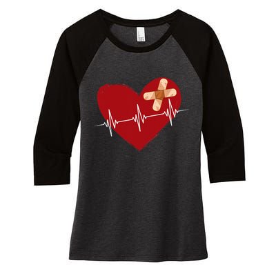 Coronary Diseases Artery Bypass Open Heart Surgery Heartbeat Women's Tri-Blend 3/4-Sleeve Raglan Shirt