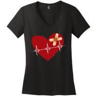 Coronary Diseases Artery Bypass Open Heart Surgery Heartbeat Women's V-Neck T-Shirt