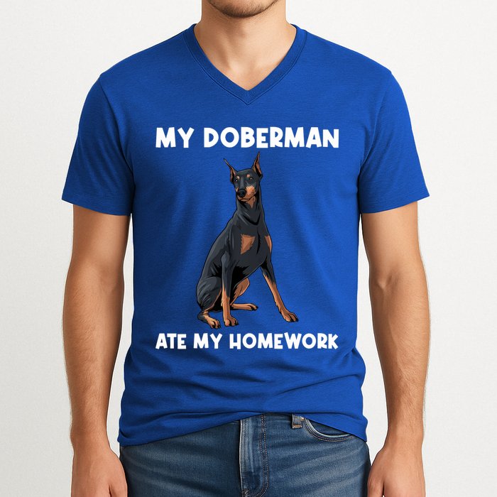 Cool Doberman Art For Dog Breed Doberman Pinscher V-Neck T-Shirt