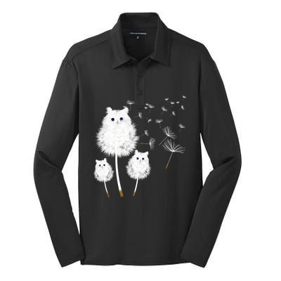 Cat Dandelion Amazing Flower Cat Lover Design Funny Gift Silk Touch Performance Long Sleeve Polo