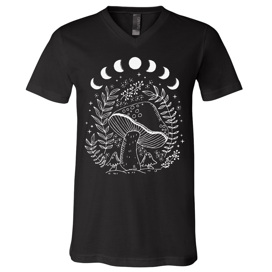 Cottagecore Dark Academia Aesthetic Mushroom Moon Witchy V-Neck T-Shirt
