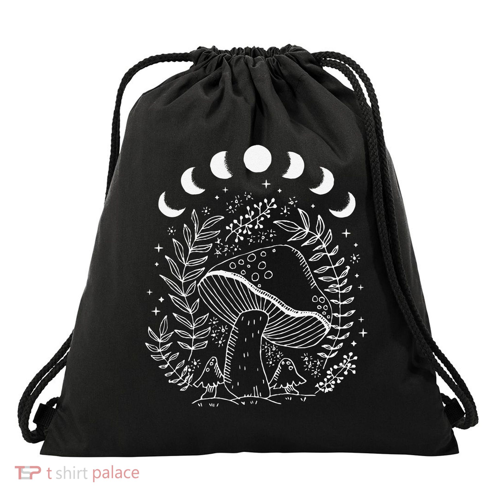 Cottagecore Dark Academia Aesthetic Mushroom Moon Witchy Drawstring Bag