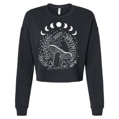 Cottagecore Dark Academia Aesthetic Mushroom Moon Witchy Cropped Pullover Crew
