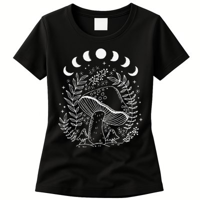 Cottagecore Dark Academia Aesthetic Mushroom Moon Witchy Womens T-Shirt