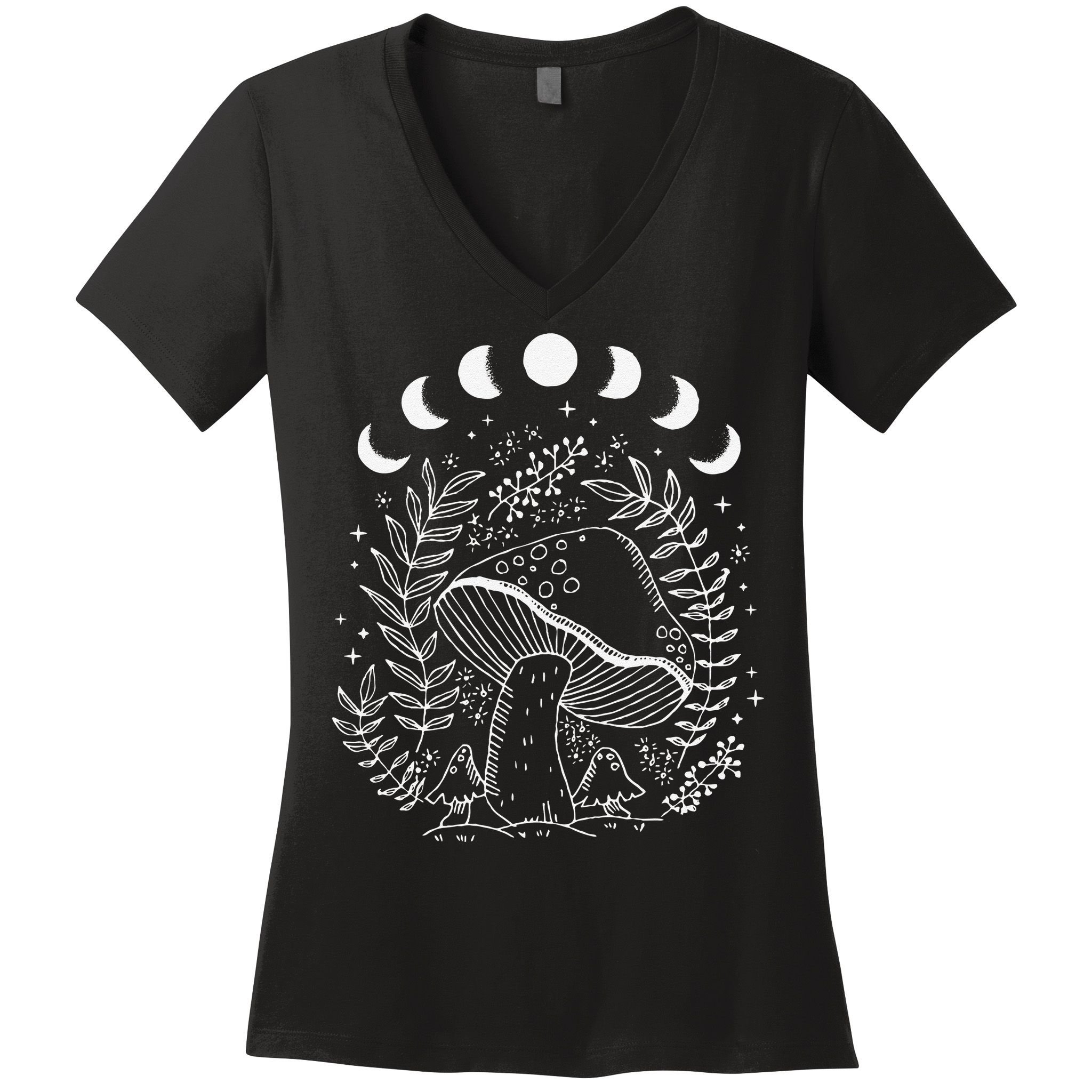 Cottagecore Dark Academia Aesthetic Mushroom Moon Witchy Women's V-Neck T-Shirt