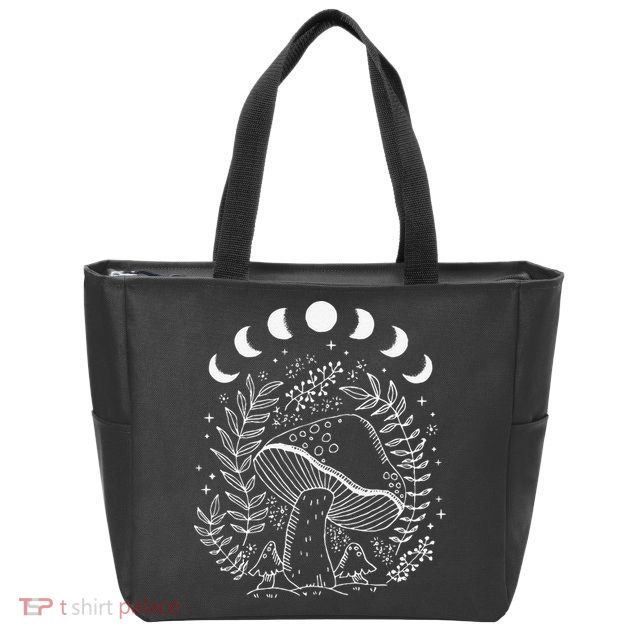 Cottagecore Dark Academia Aesthetic Mushroom Moon Witchy Zip Tote Bag