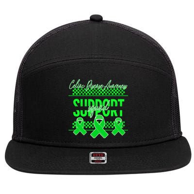 Celiac Disease Awareness Support Squad Green Ribbon Warrior Gift 7 Panel Mesh Trucker Snapback Hat