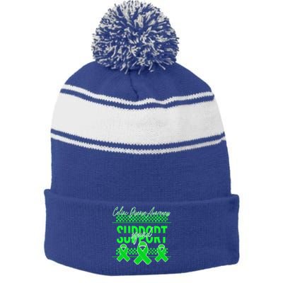 Celiac Disease Awareness Support Squad Green Ribbon Warrior Gift Stripe Pom Pom Beanie