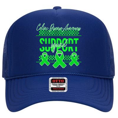 Celiac Disease Awareness Support Squad Green Ribbon Warrior Gift High Crown Mesh Back Trucker Hat