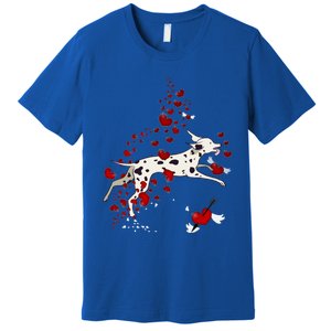 Cute Dalmatian And Red Hearts Funny Dog Mom Valentines Day Gift Premium T-Shirt