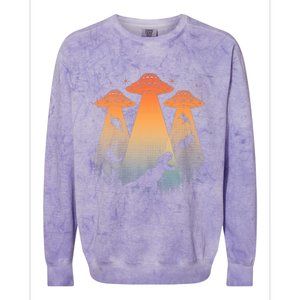 Cool Dinosaur Art Ufo Alien Abduction Dinosaur Colorblast Crewneck Sweatshirt